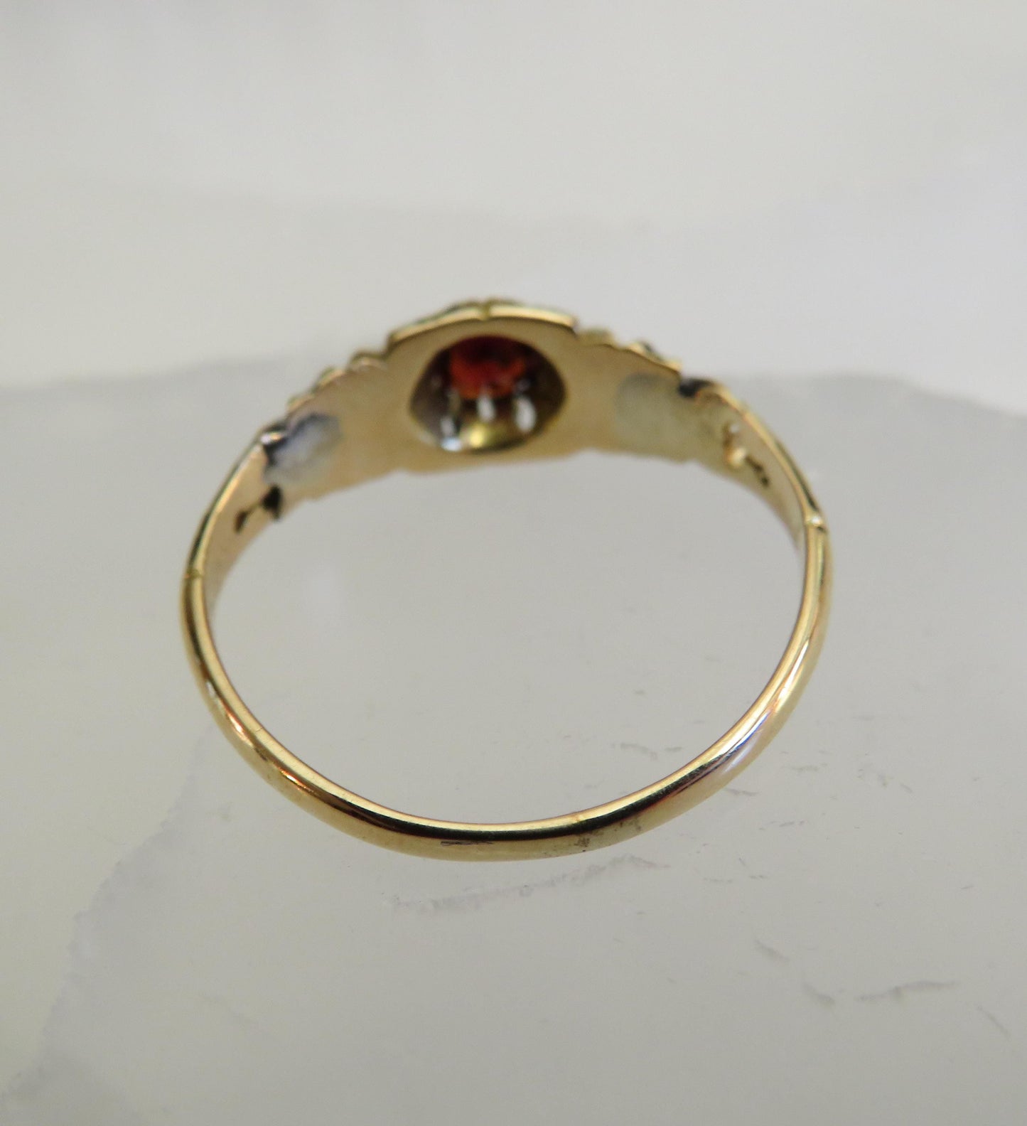Victorian 18K Gold Garnet, Diamond & Enamel Ring