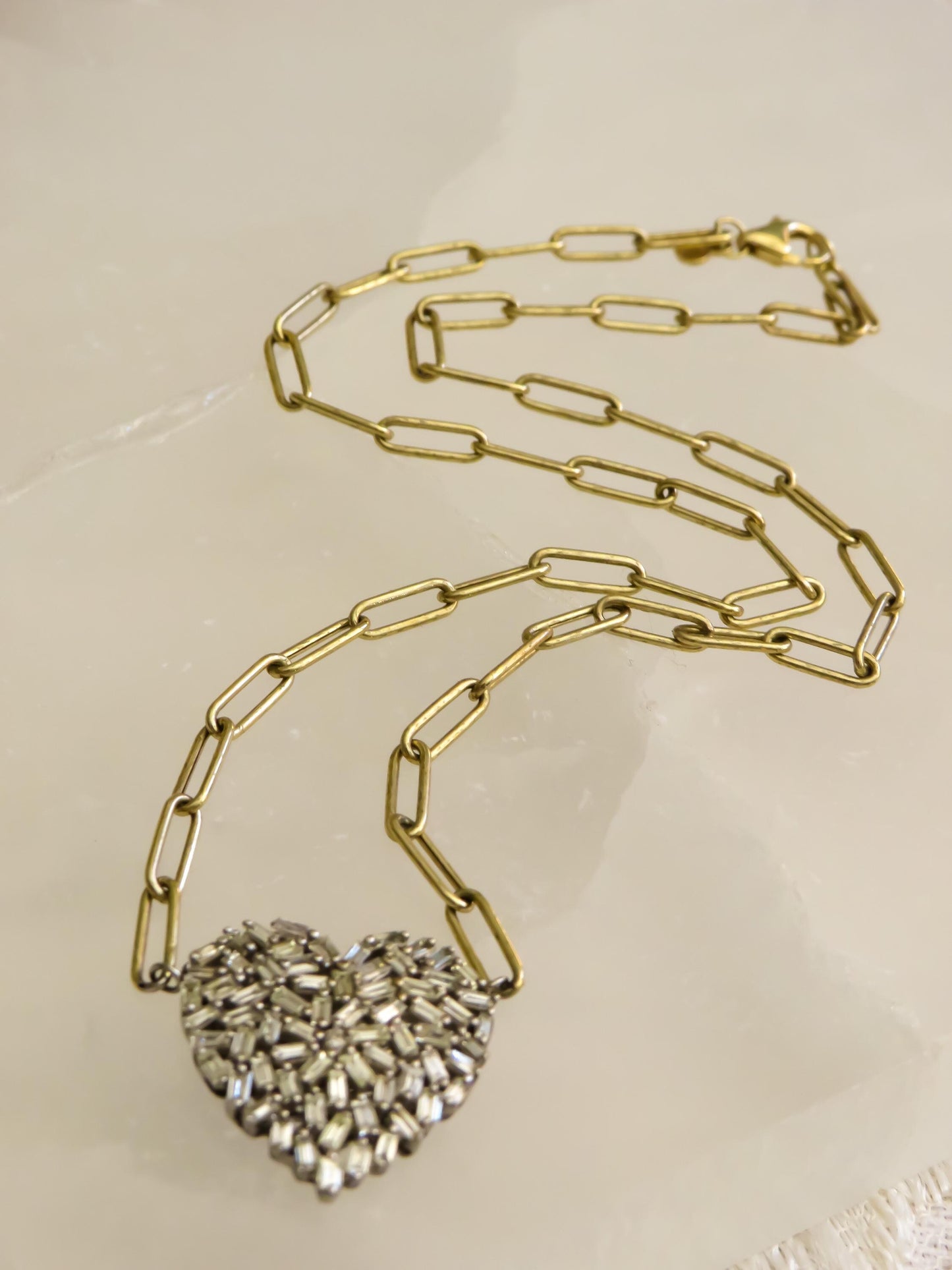 Natural Baguette Diamond Heart Necklace 14K White & Yellow Gold