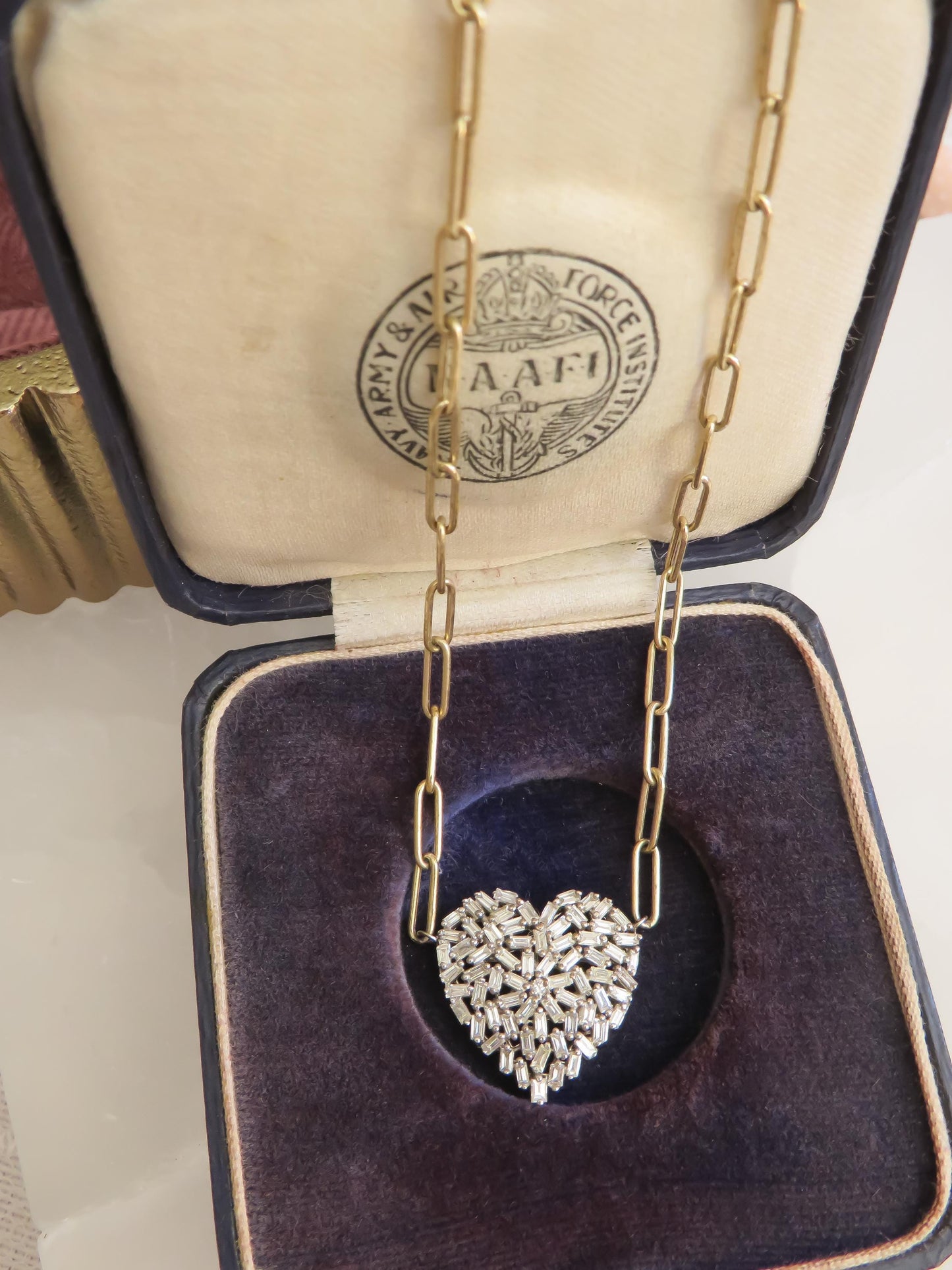 Natural Baguette Diamond Heart Necklace 14K White & Yellow Gold