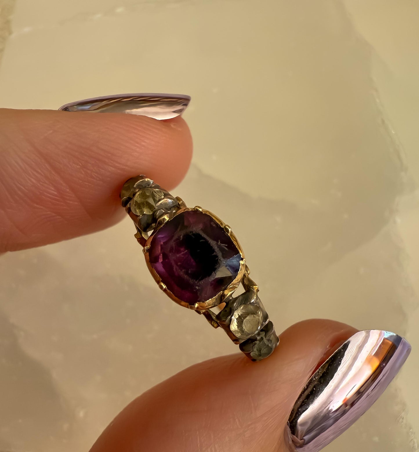 Antique Rococo Paste Ring  Silver Topped 14K  Size 9.25