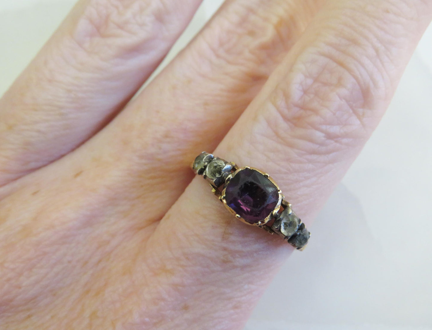 Antique Rococo Paste Ring  Silver Topped 14K  Size 9.25