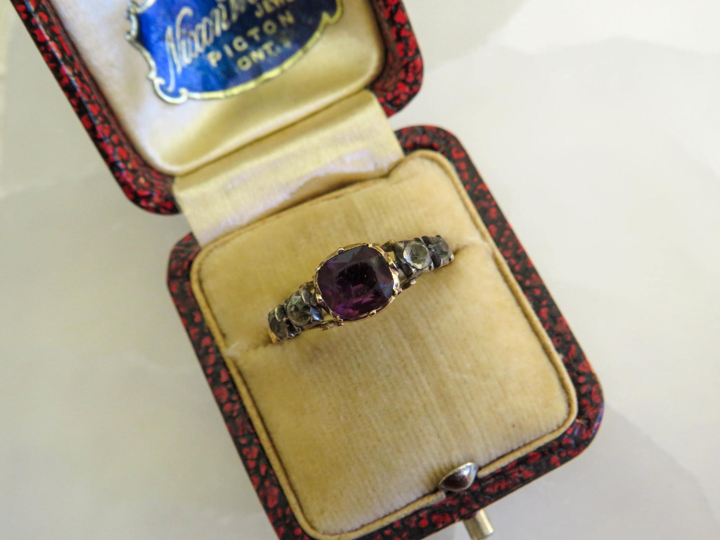 Antique Rococo Paste Ring  Silver Topped 14K  Size 9.25