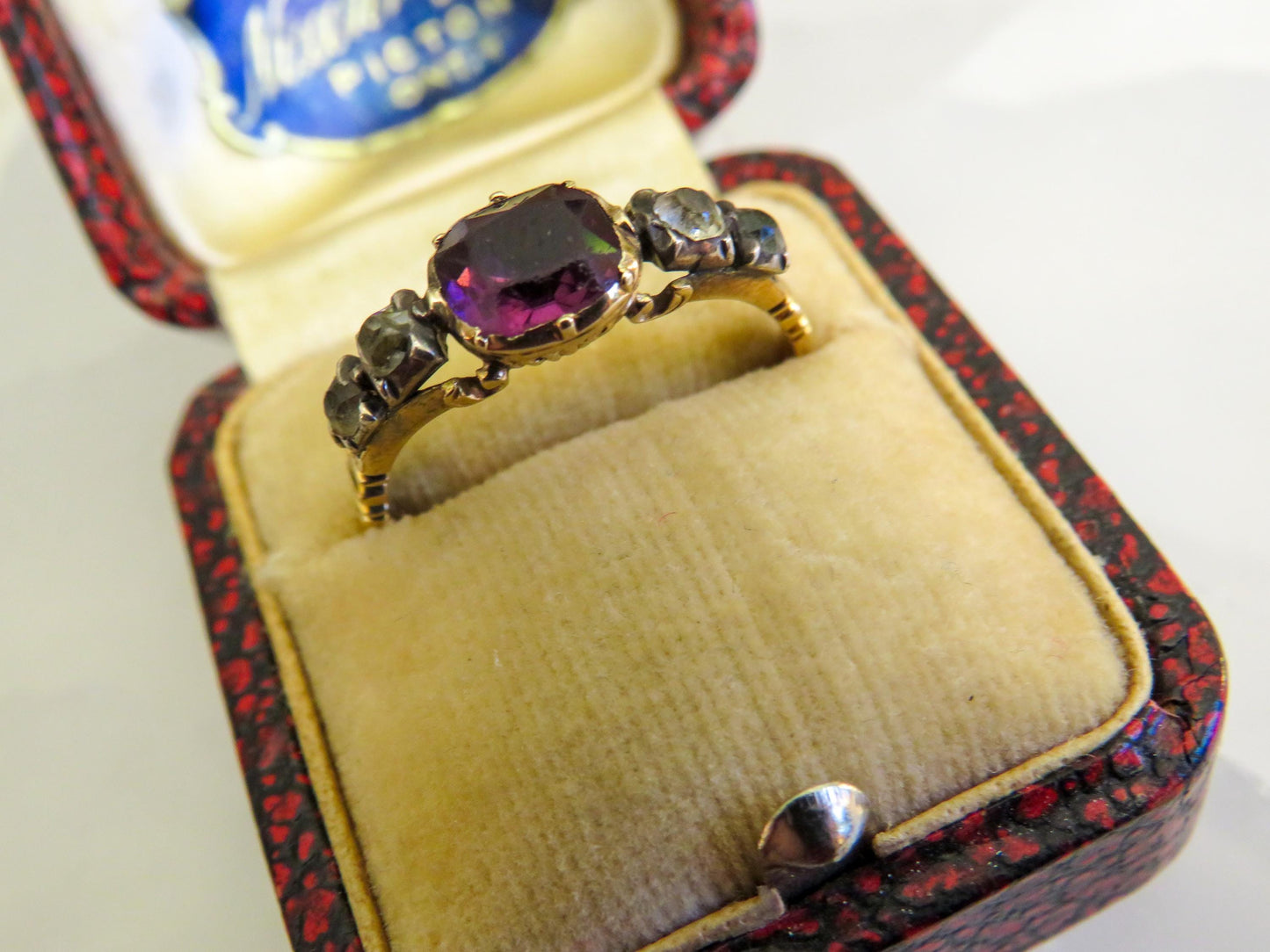 Antique Rococo Paste Ring  Silver Topped 14K  Size 9.25