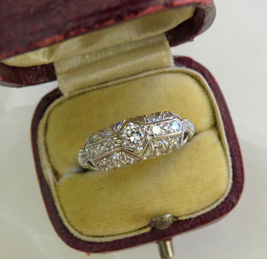 Gatsby Sparkle: 18K White Gold and Diamond Art Deco Ring