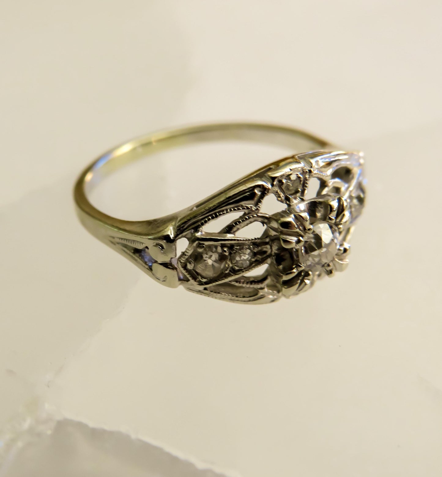Art Deco Diamond Ring | 14K White Gold | Old Mine & Single Cut Diamonds | Size 6