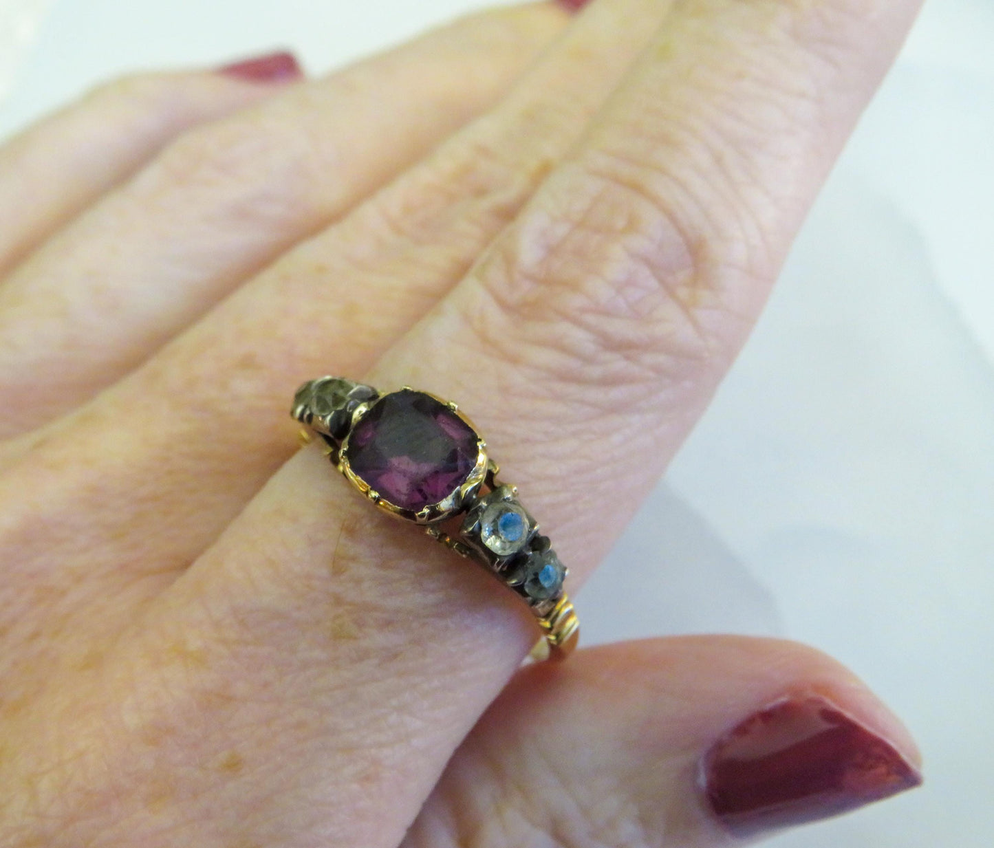 Antique Rococo Paste Ring  Silver Topped 14K  Size 9.25