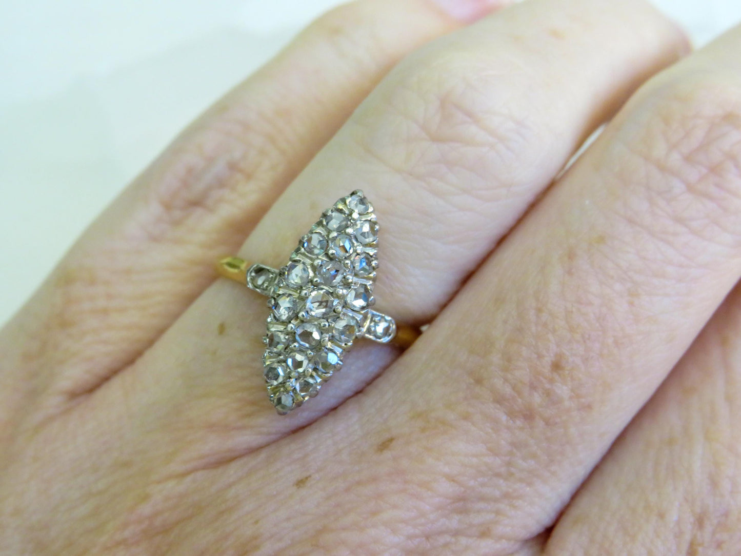 Antique Rose Cut Diamond Navette Ring | 18K Gold & Platinum | c. Early 1900s