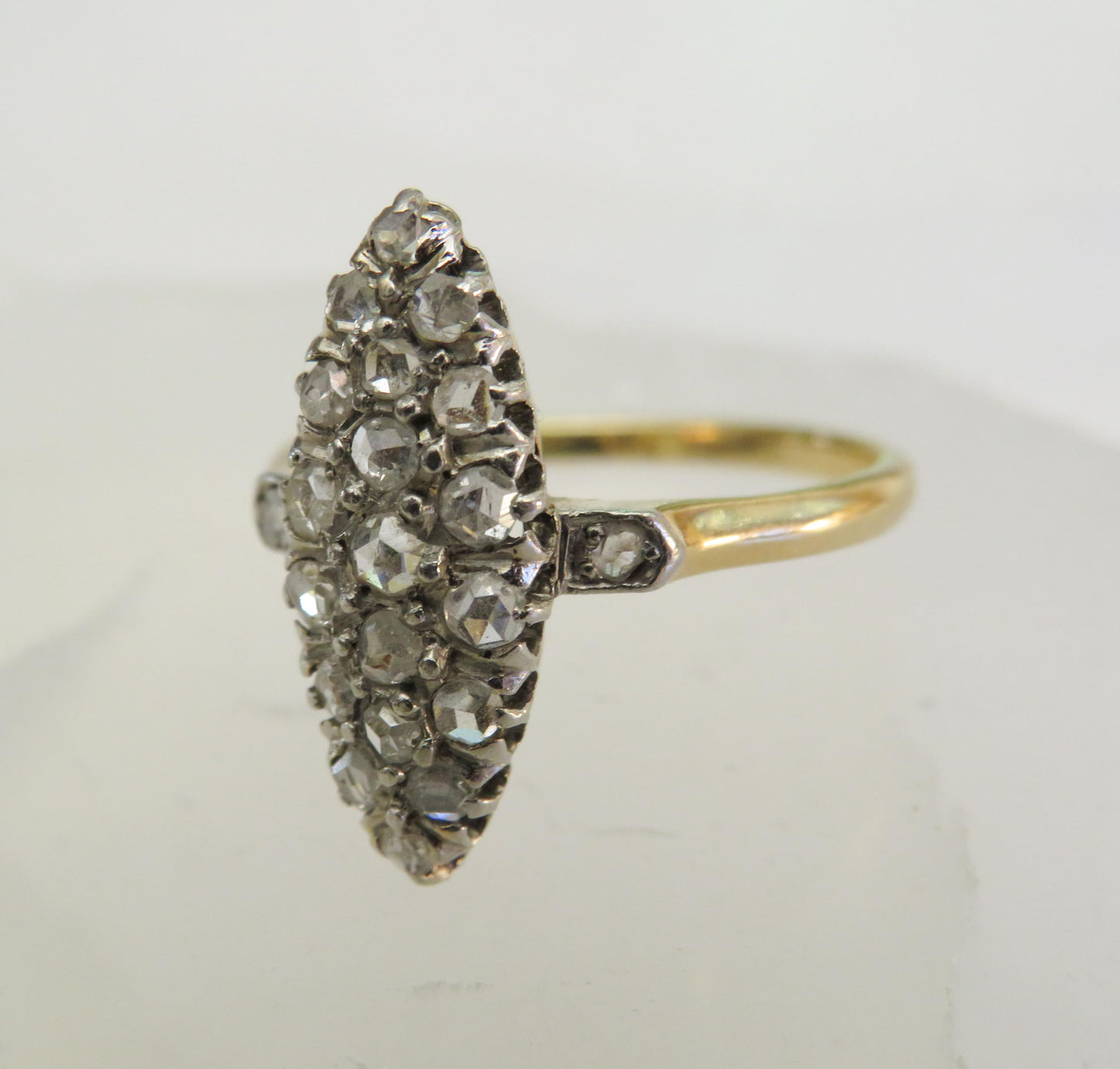 Antique Rose Cut Diamond Navette Ring | 18K Gold & Platinum | c. Early 1900s