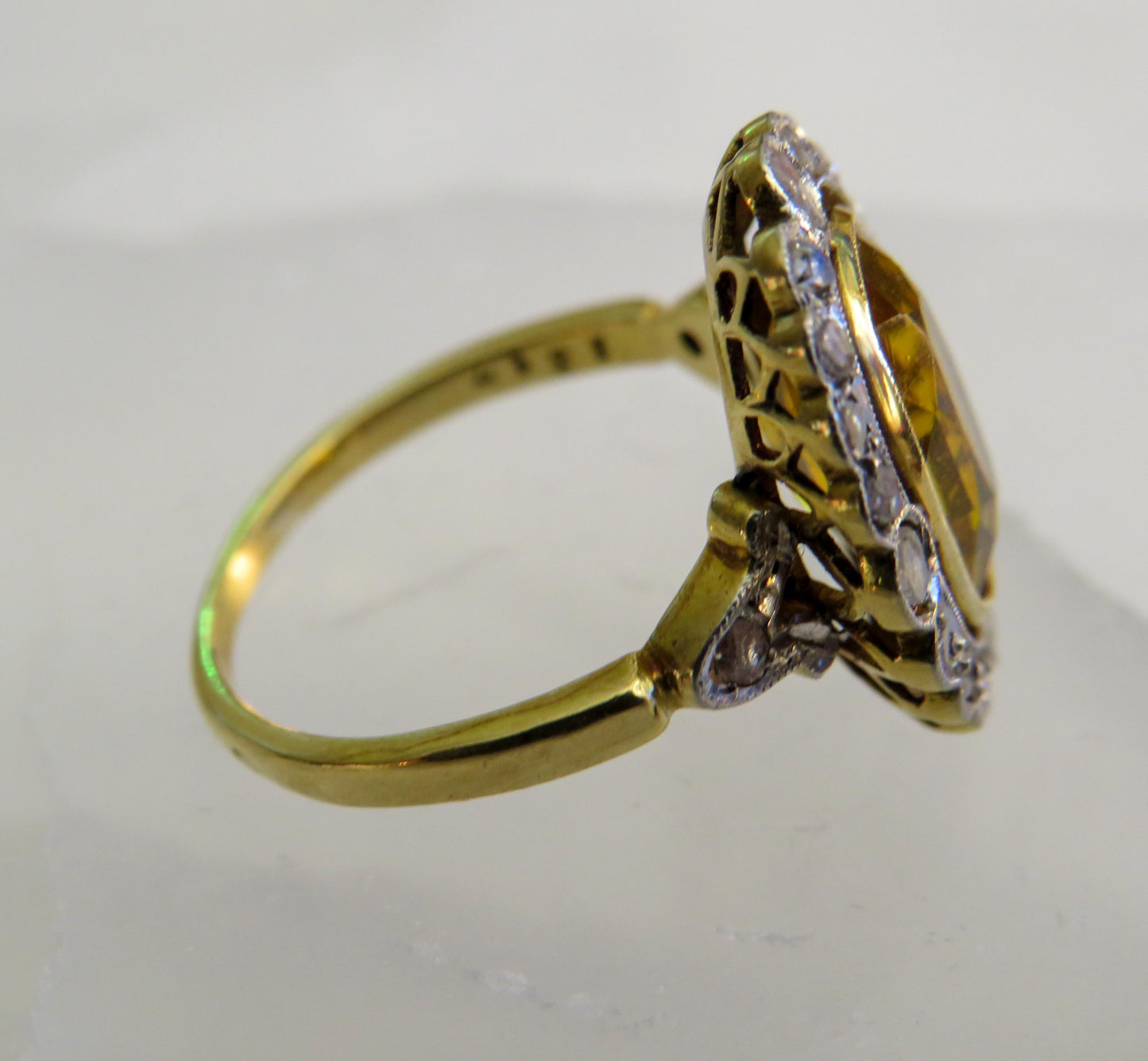 Antique Citrine and Rose Cut Diamond Ring | 18K Gold & Silver | French Hallmarked