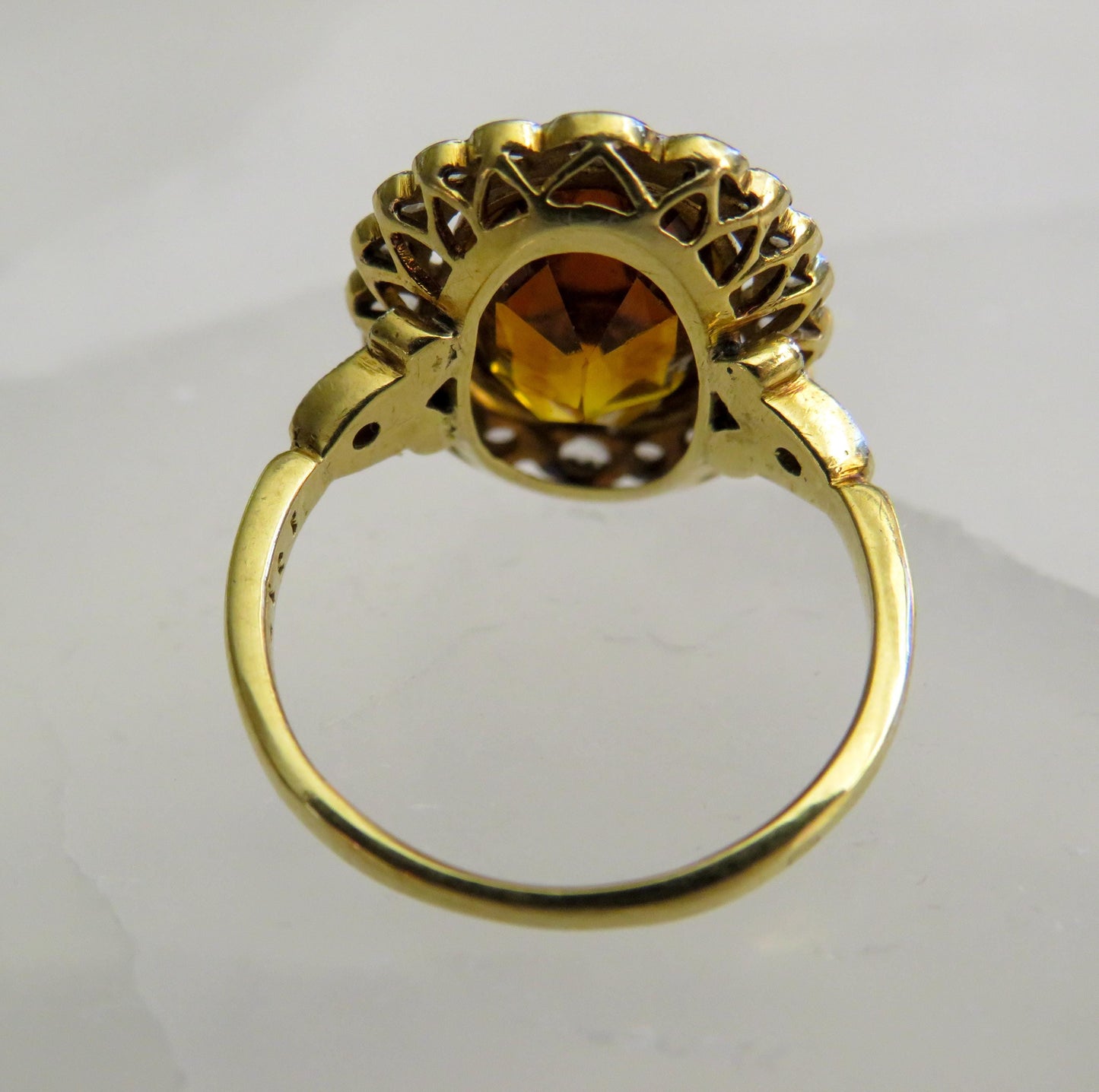Antique Citrine and Rose Cut Diamond Ring | 18K Gold & Silver | French Hallmarked