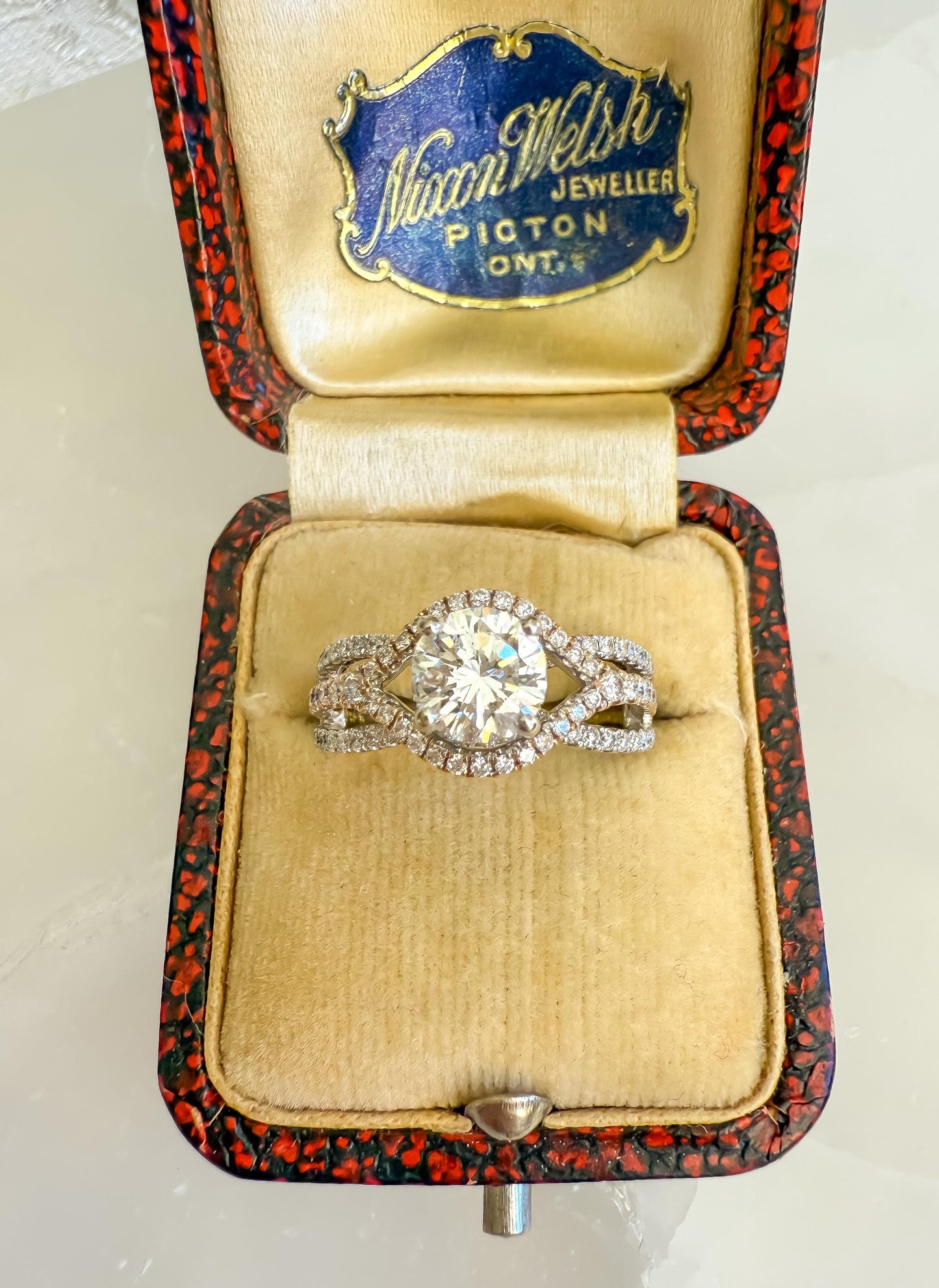 Natural Diamond Engagement Ring | .75ct Center | 14K Rose & White Gold Halo with 102 Accent Diamonds | Vintage-Inspired Sparkle