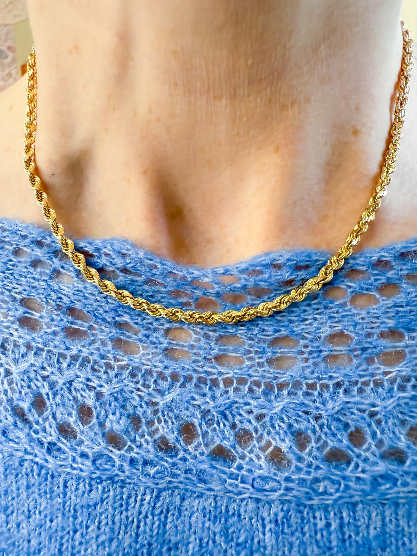 Vintage 14K Gold Rope Chain | 16 Solid Gold Necklace, 16.23g | Classic Unisex Chain Layering Staple