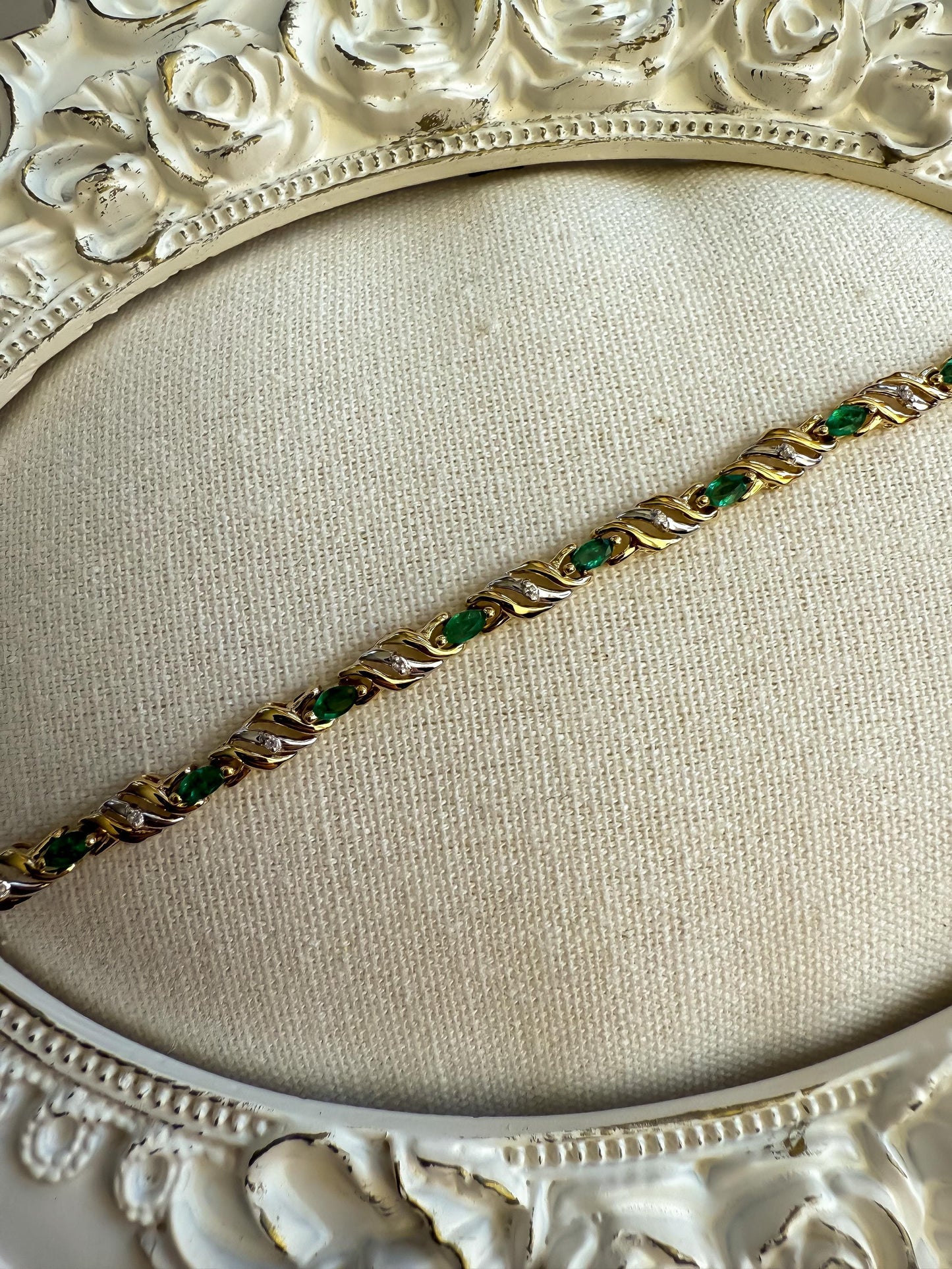 Vintage Emerald & Diamond Gold Bracelet