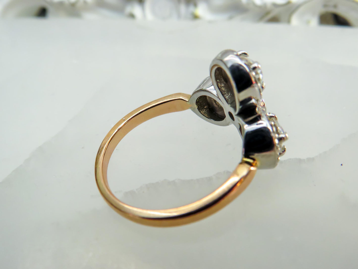 Antique Diamond Cluster Ring Reconstructed Setting with Original Old-Cut Diamonds | 14K & Platinum