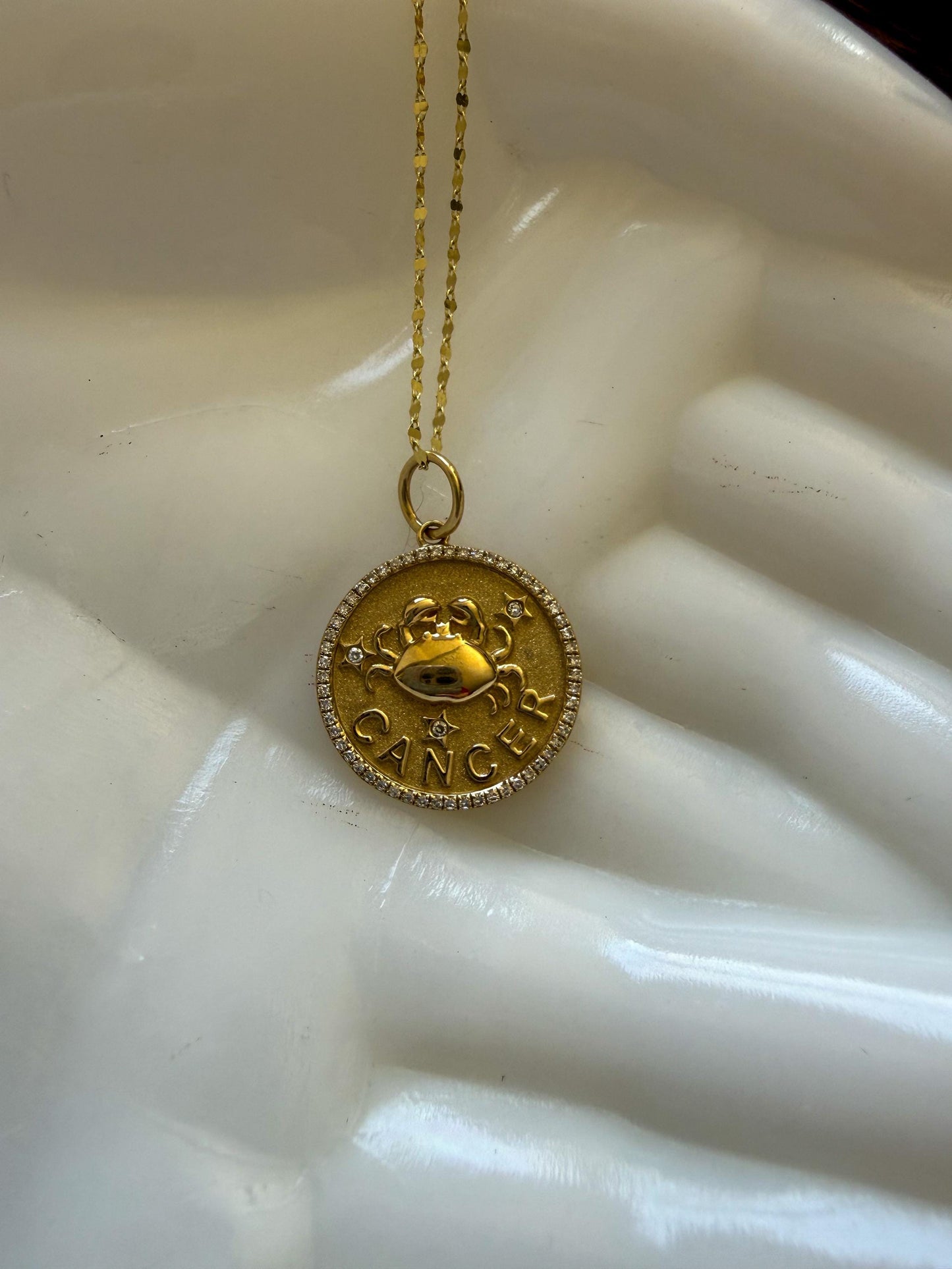 14K Yellow Gold Cancer Zodiac Pendant with Diamonds