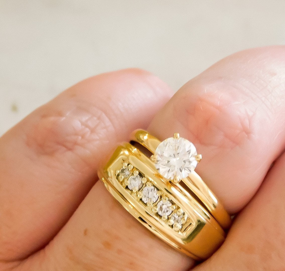 Wide Gold and Diamond Band for Wedding or Stacking