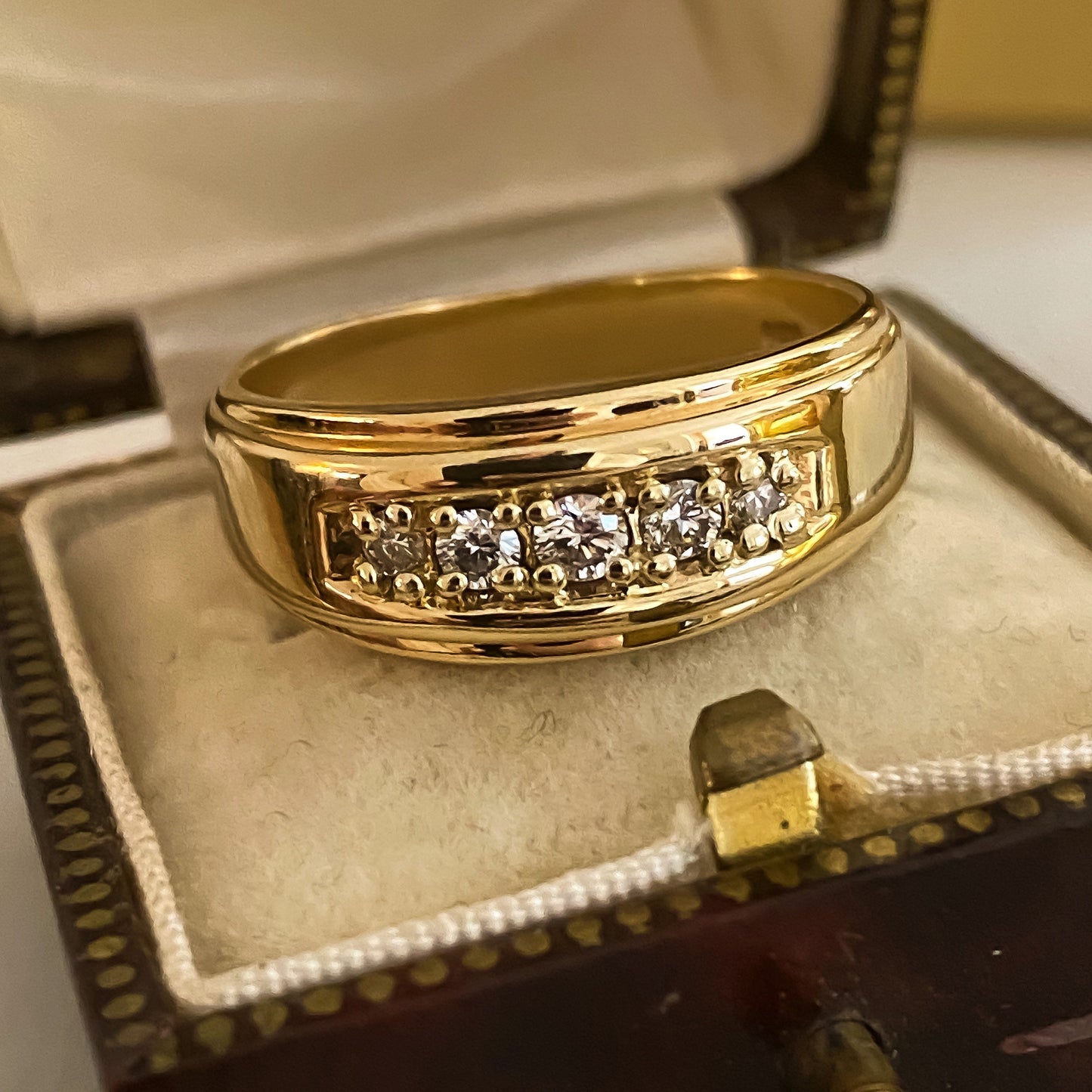 Wide Gold and Diamond Band for Wedding or Stacking