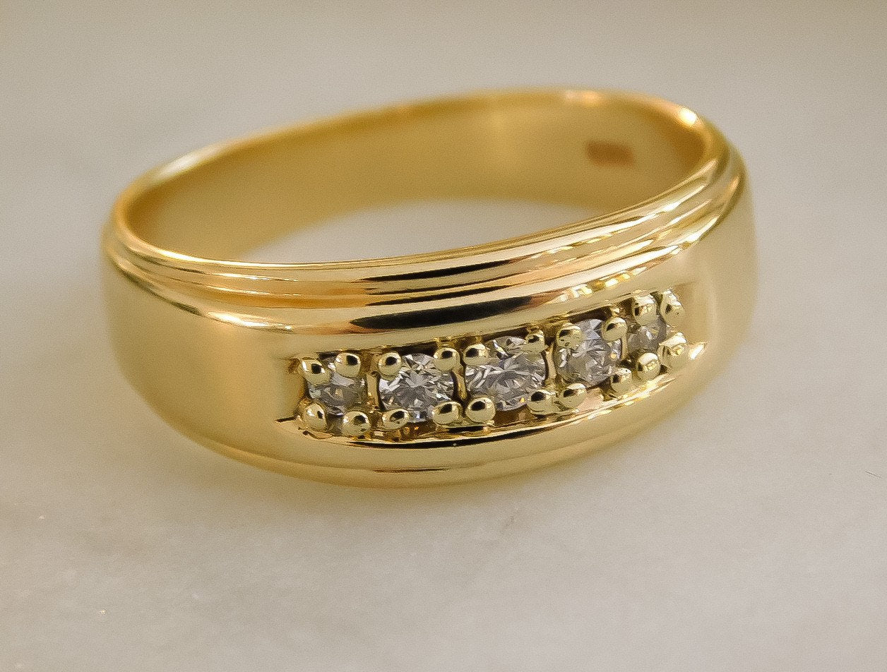 Wide Gold and Diamond Band for Wedding or Stacking