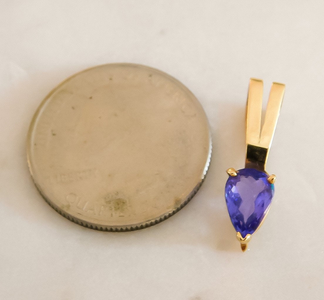 Vintage Tanzanite Teardrop Pendant in 14K Yellow Gold