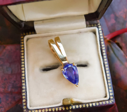 Vintage Tanzanite Teardrop Pendant in 14K Yellow Gold