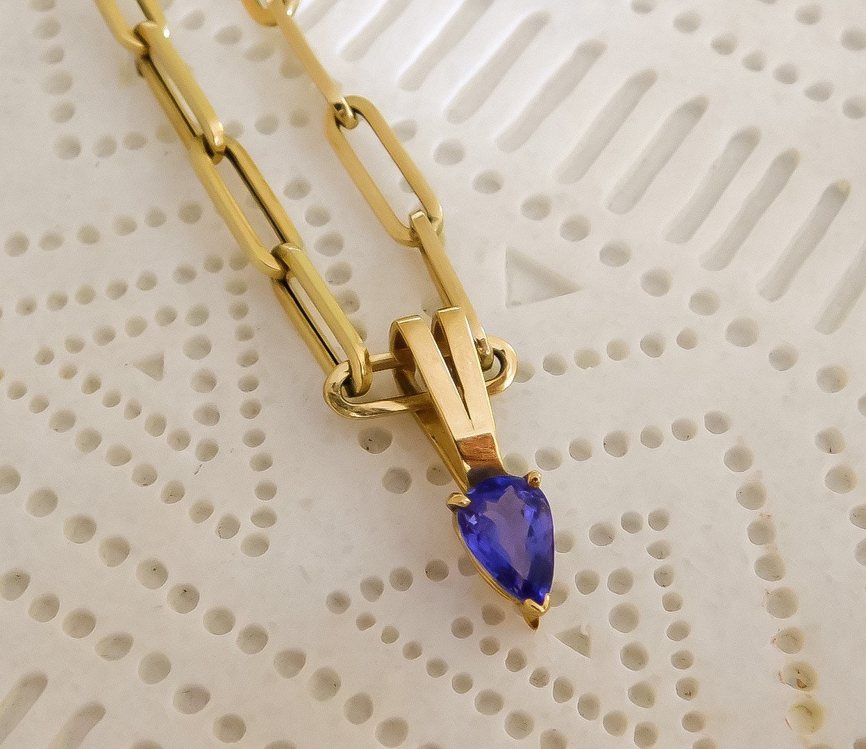 Vintage Tanzanite Teardrop Pendant in 14K Yellow Gold