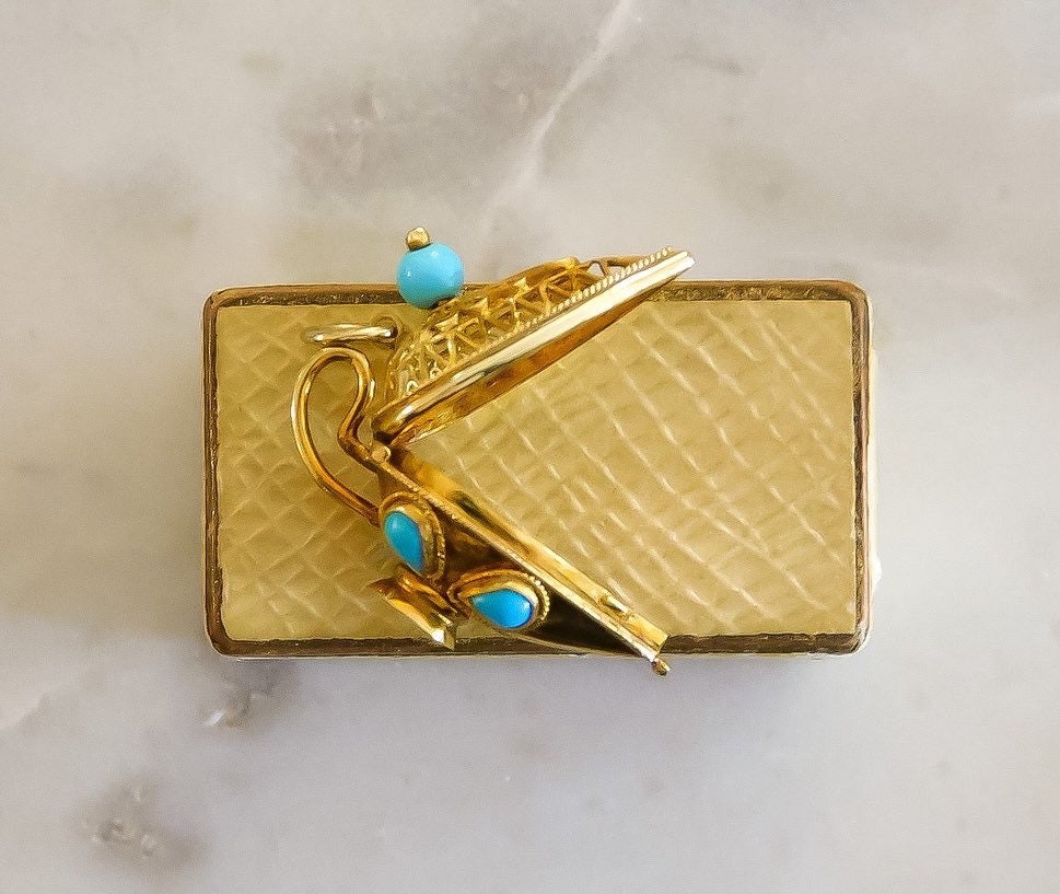 Vintage Oil Lamp Vinaigrette Charm 14K Yellow Gold and Turquoise