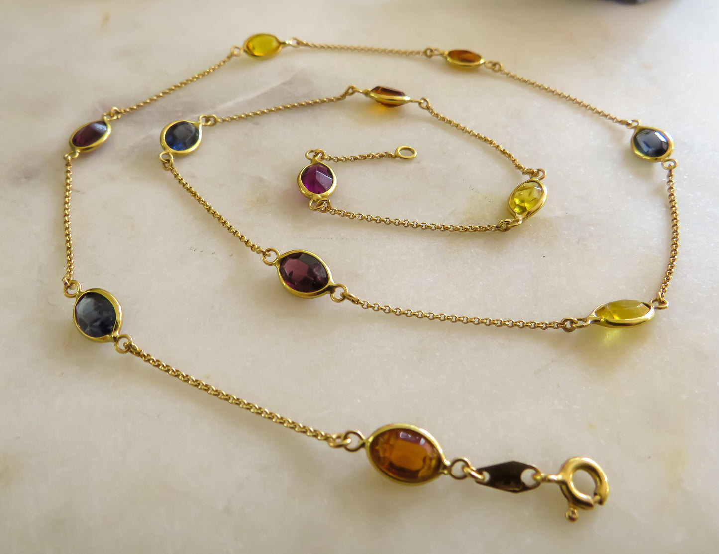 18K Gold and Faceted Glass Station Necklace