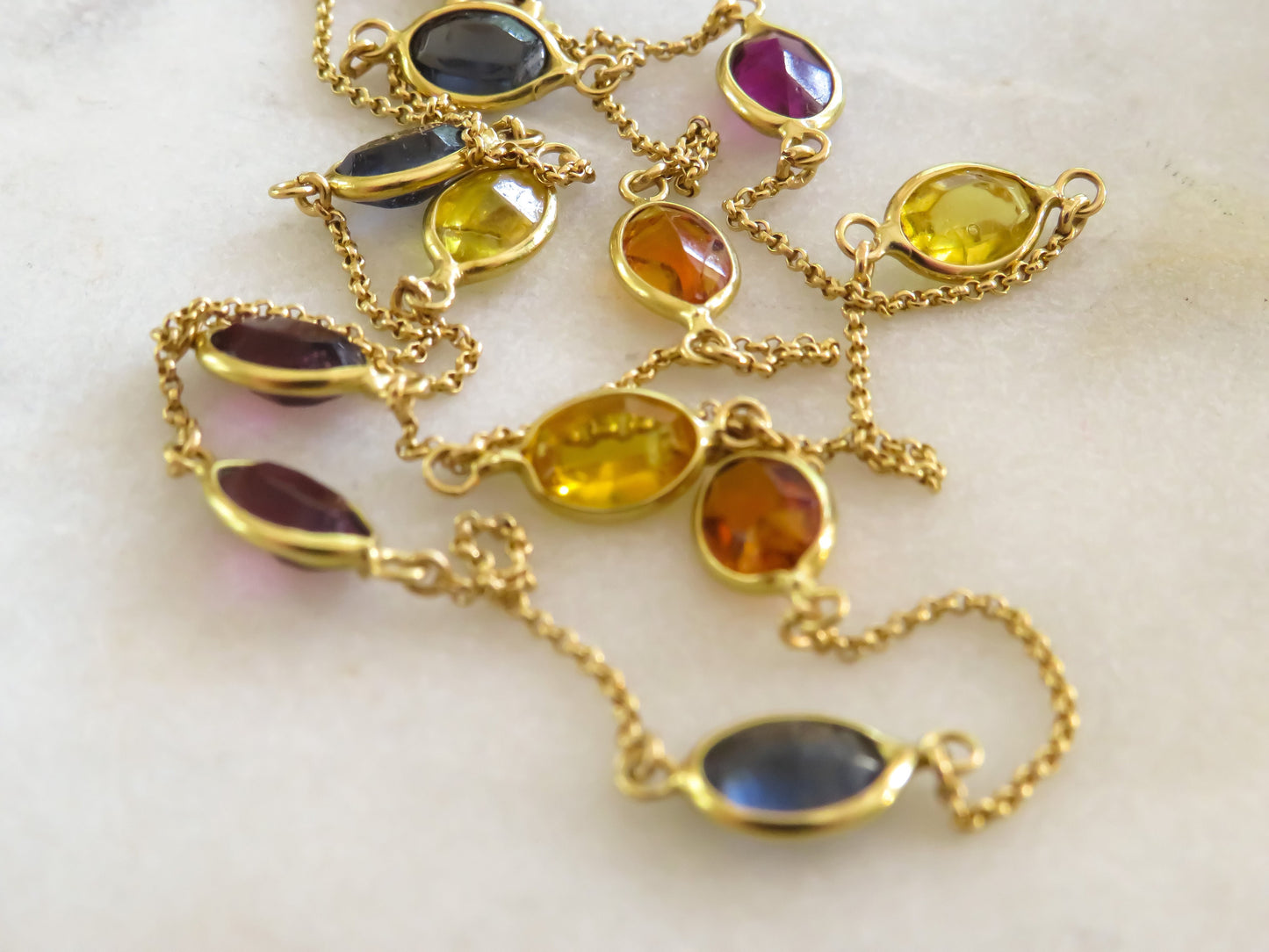 18K Gold and Faceted Glass Station Necklace