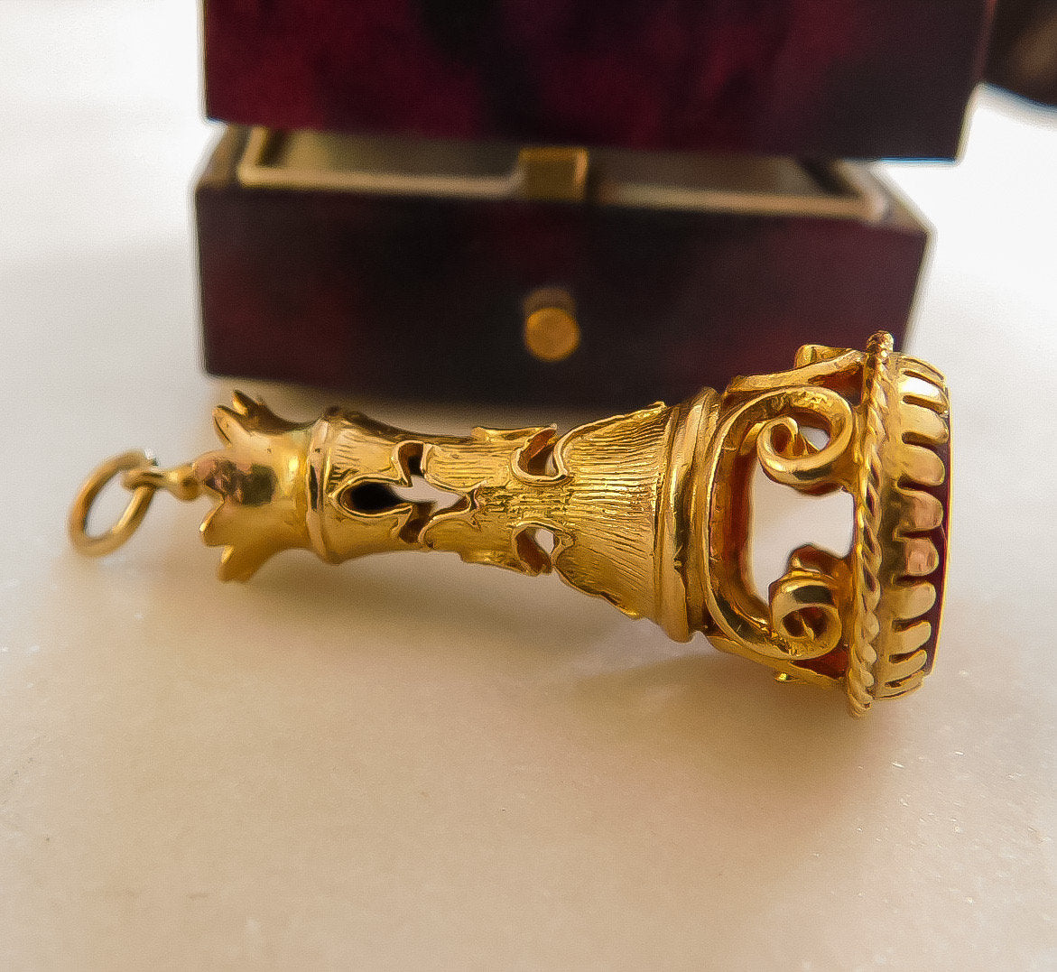 Antique Gold and Agate Chess Fob