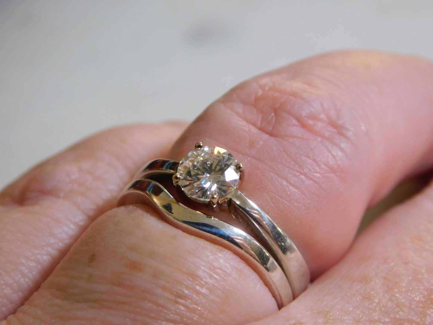 Wedding Set in 14K, Sterling, and Moissanite