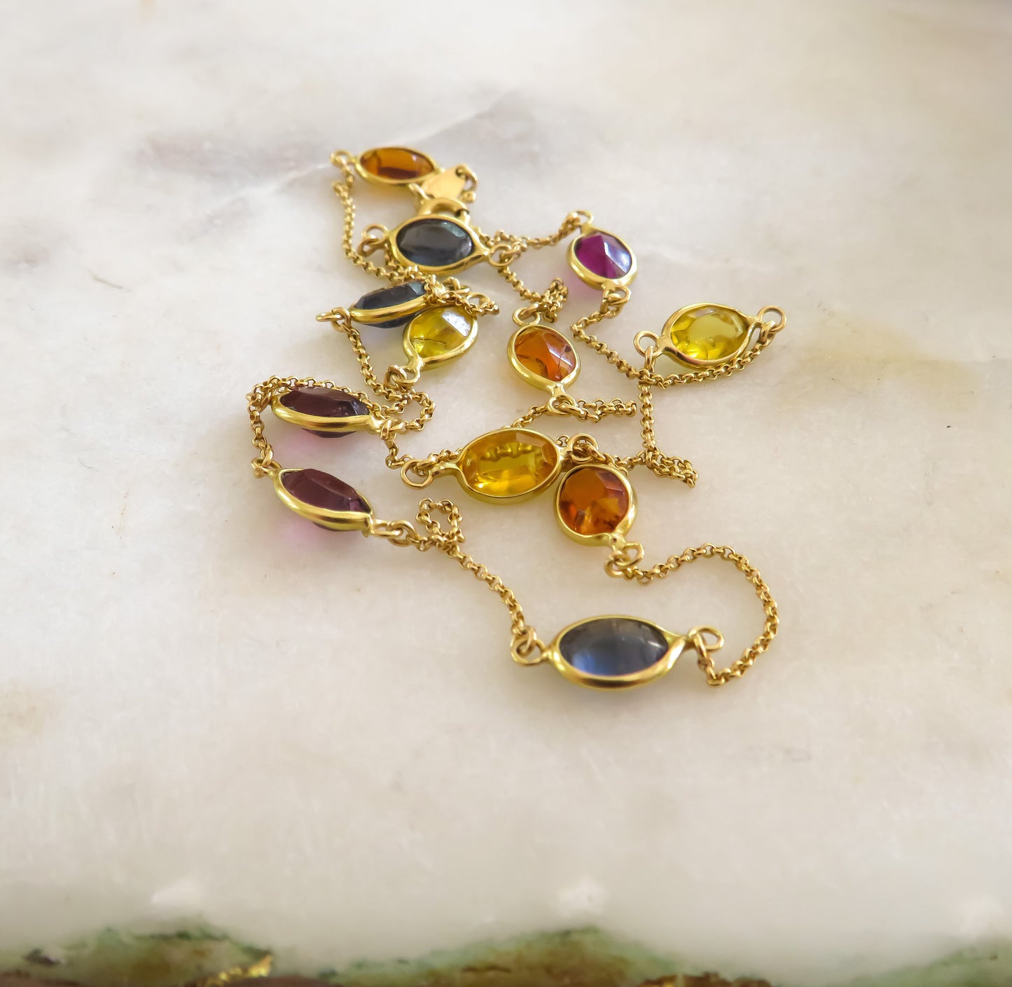 18K Gold and Faceted Glass Station Necklace