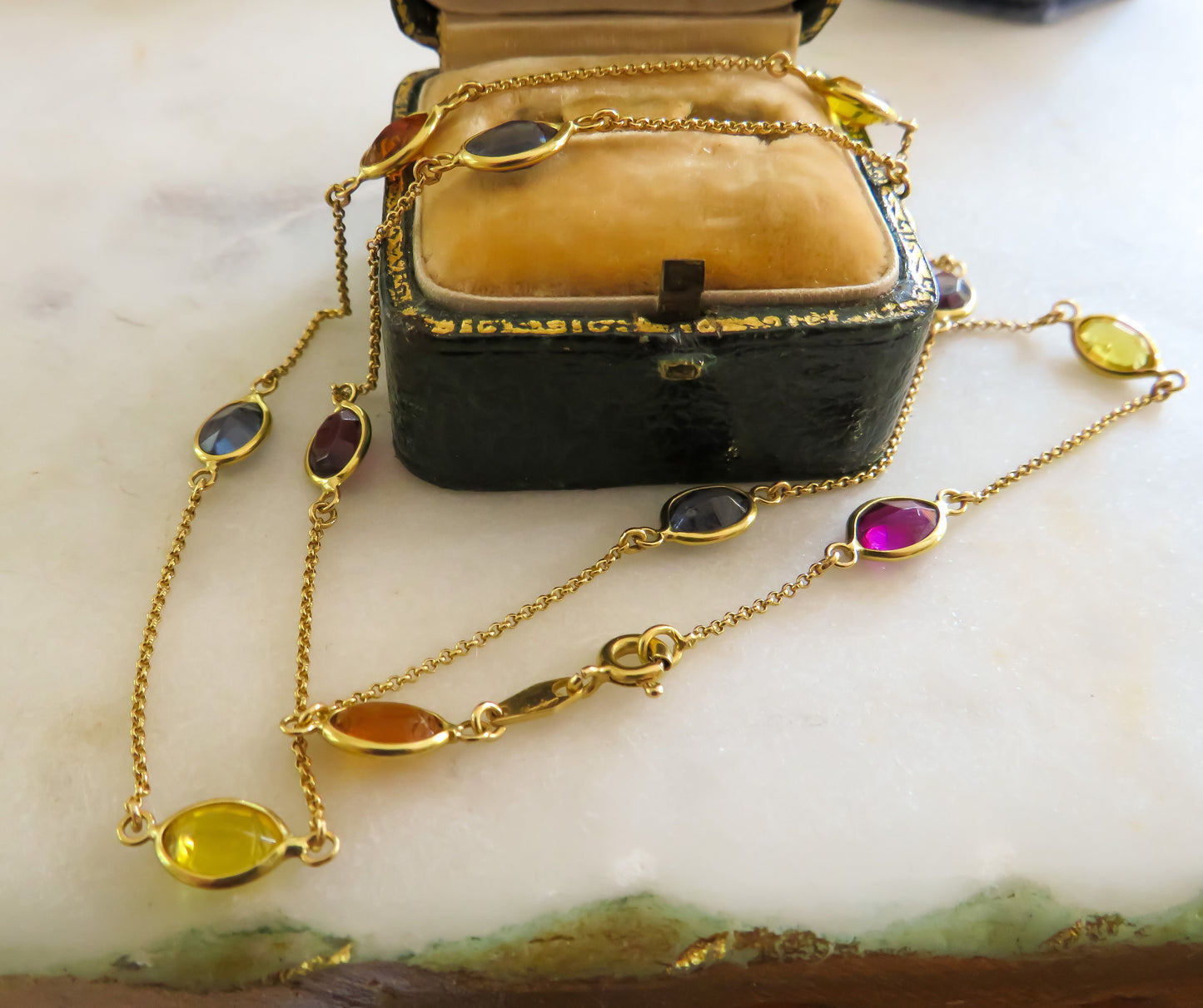 18K Gold and Faceted Glass Station Necklace