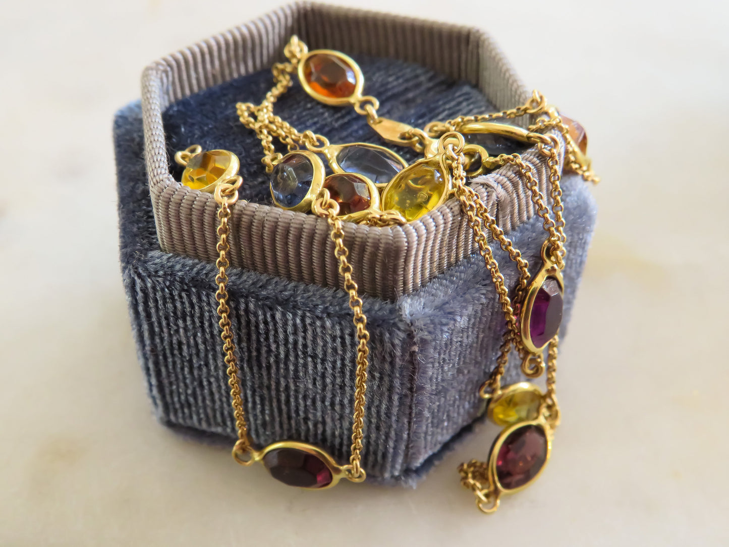 18K Gold and Faceted Glass Station Necklace