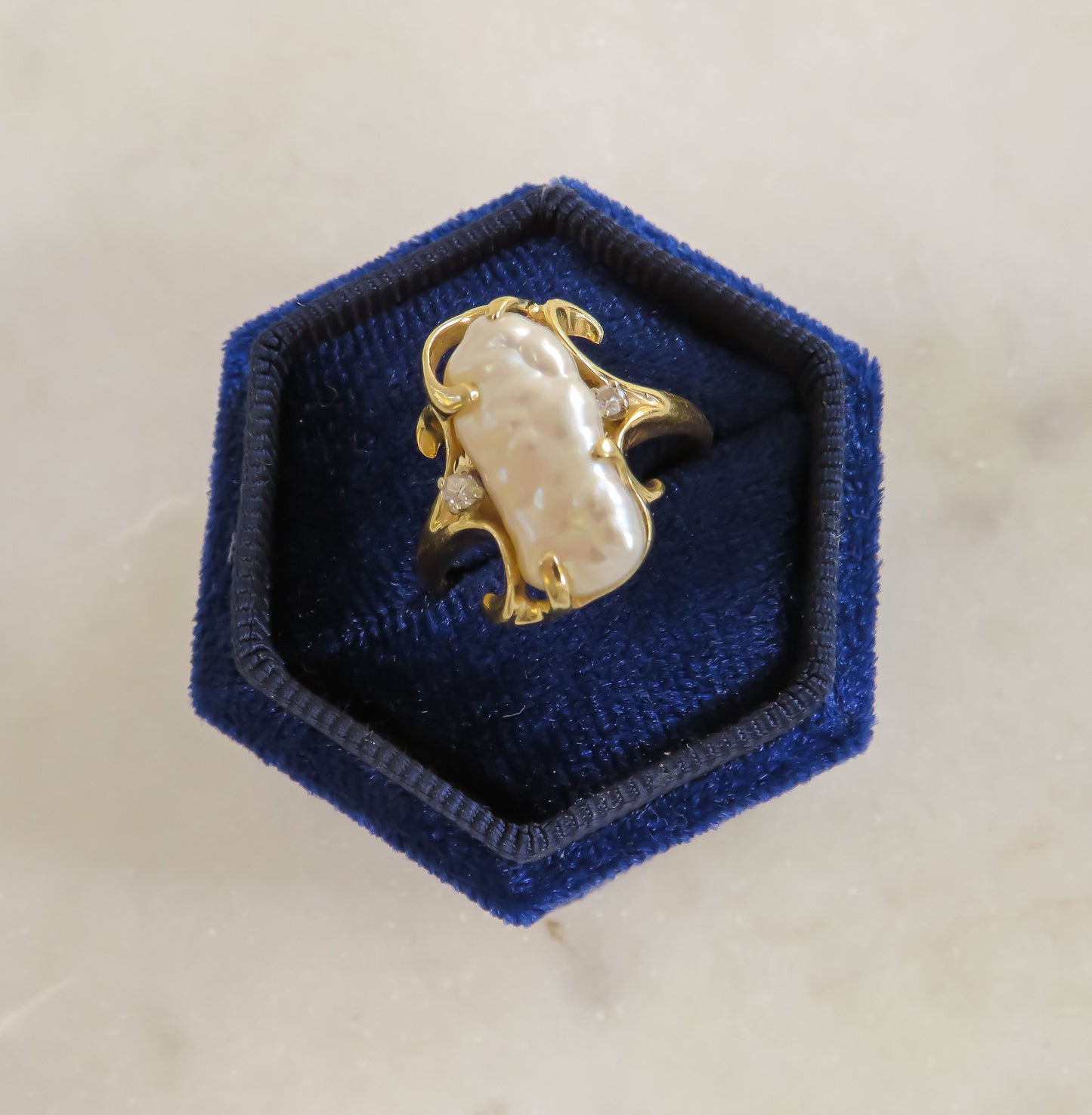 Freshwater Pearl and Diamond Ring in 14K Gold