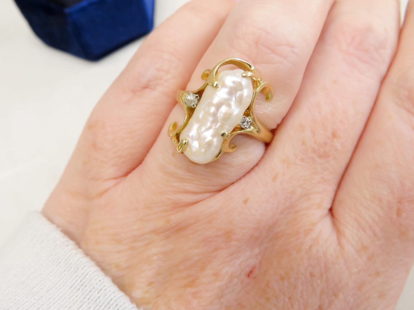 Freshwater Pearl and Diamond Ring in 14K Gold
