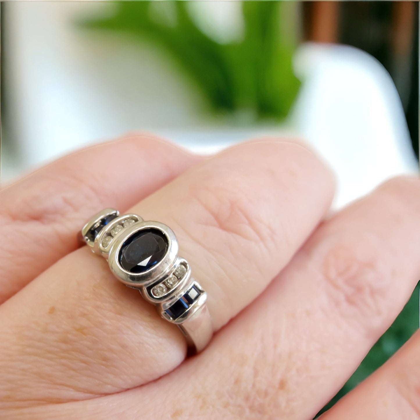 Vintage Estate Sapphire Ring in 14K White Gold