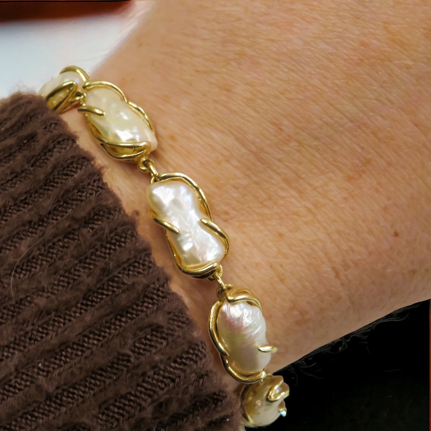 Freeform Pearl and Gold Bracelet