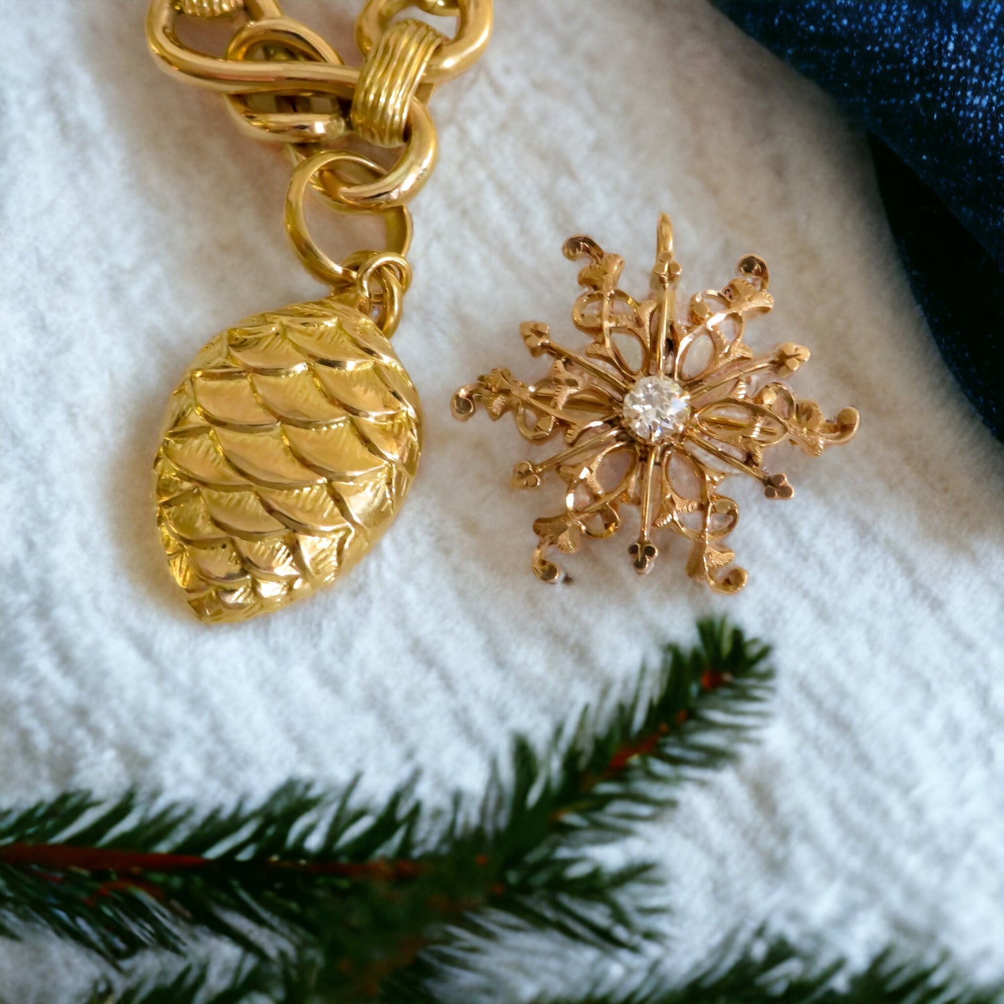 Rose Gold and Old Mine Cut Diamond Snowflake Brooch/Pendant