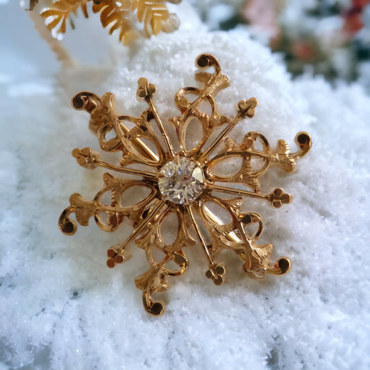 Rose Gold and Old Mine Cut Diamond Snowflake Brooch/Pendant