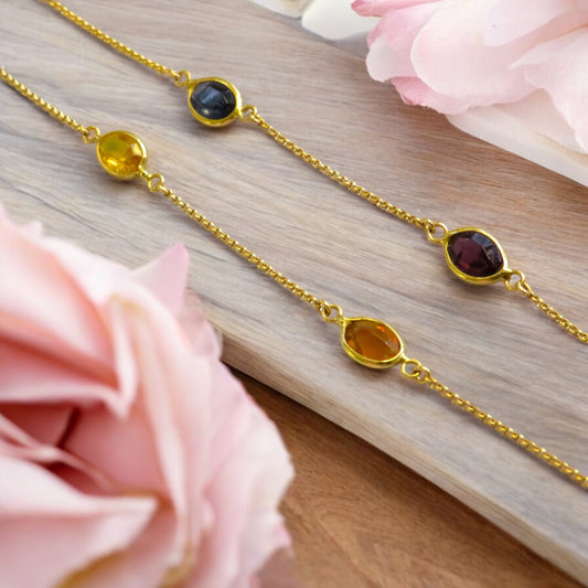 18K Gold and Faceted Glass Station Necklace