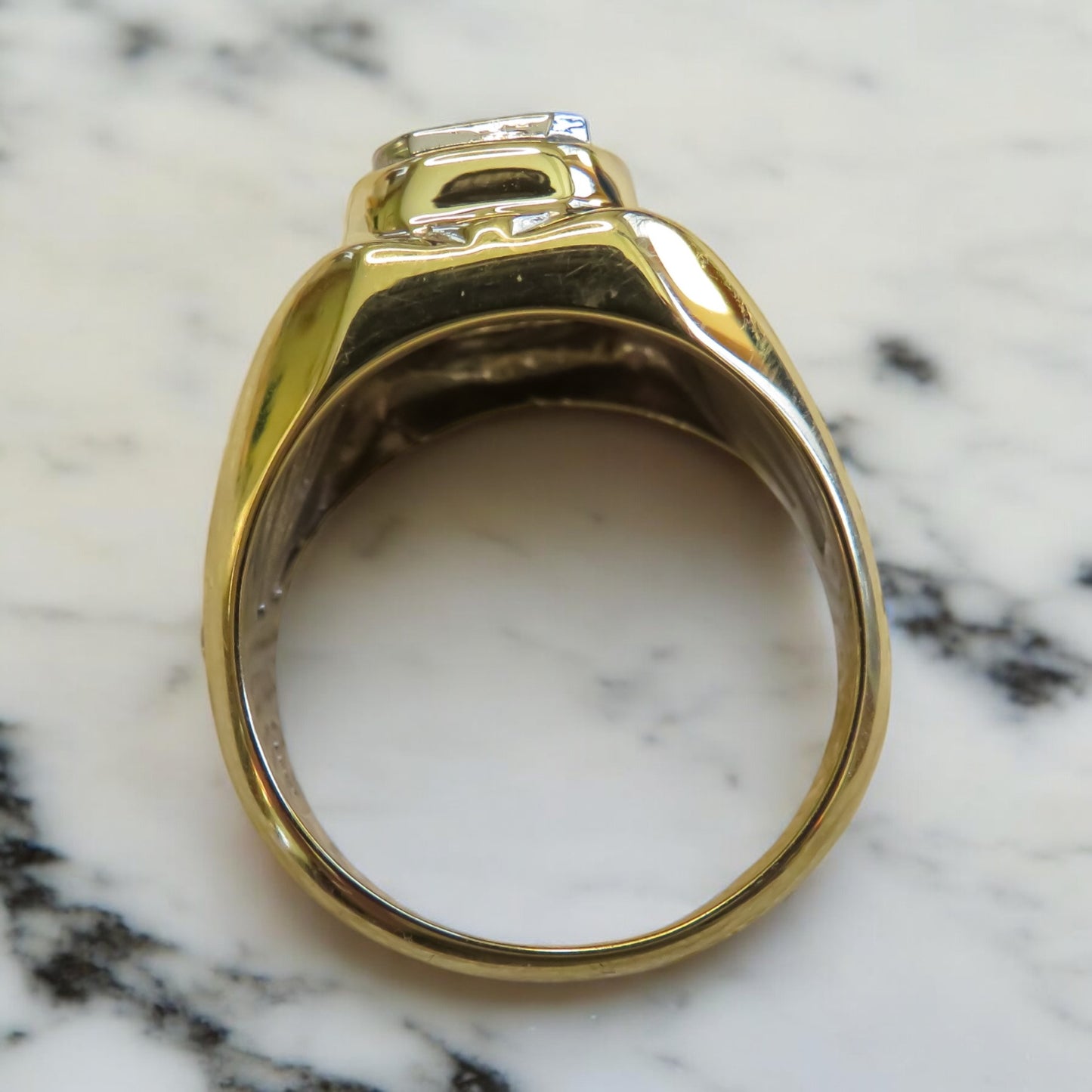 Meterorite Ring with Diamonds in 14K Yellow Gold