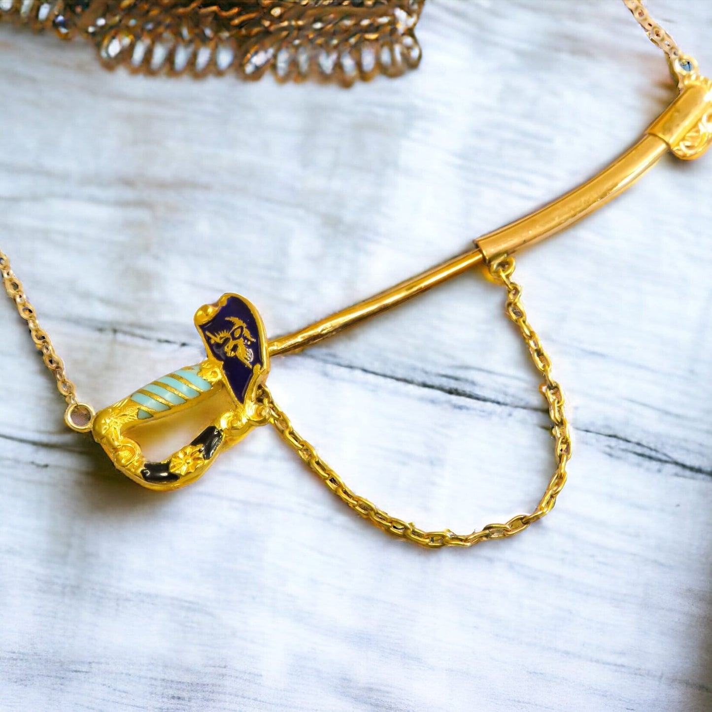 Edwardian Enamel Sword Conversion Necklace