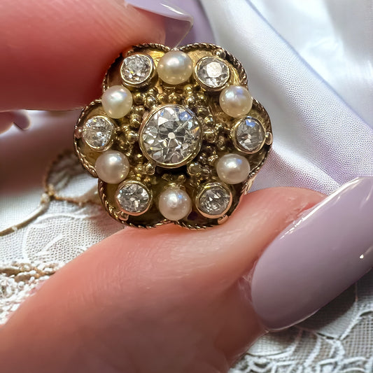 Antique Diamond and Pearl Flower Ring