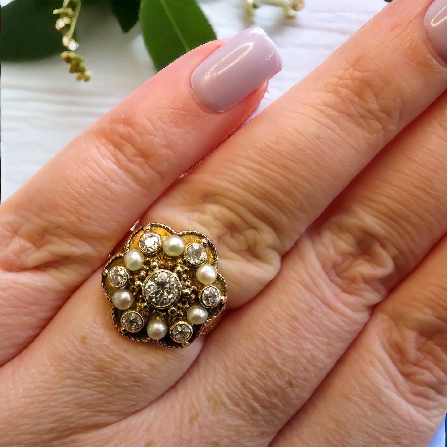 Antique Diamond and Pearl Flower Ring