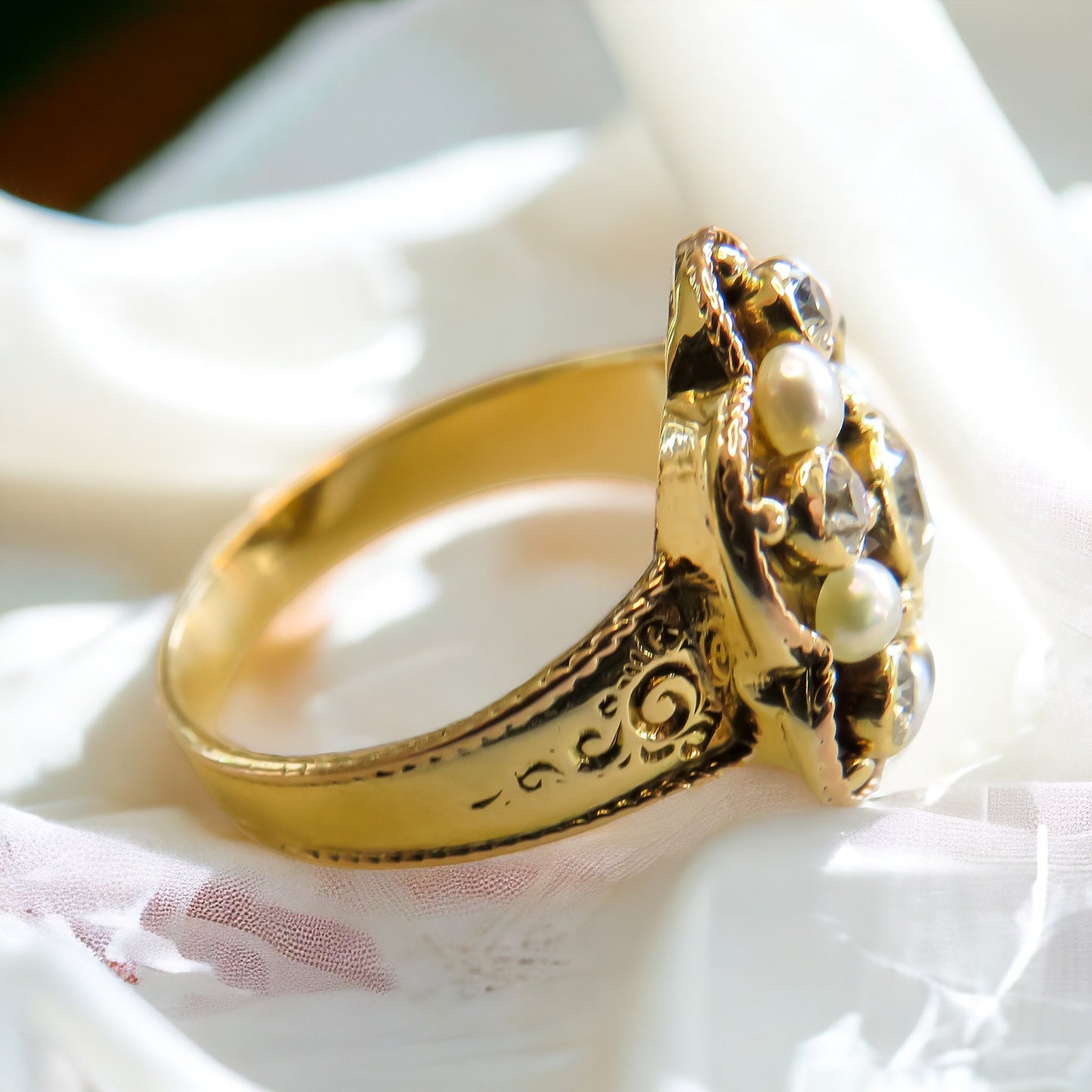 Antique Diamond and Pearl Flower Ring