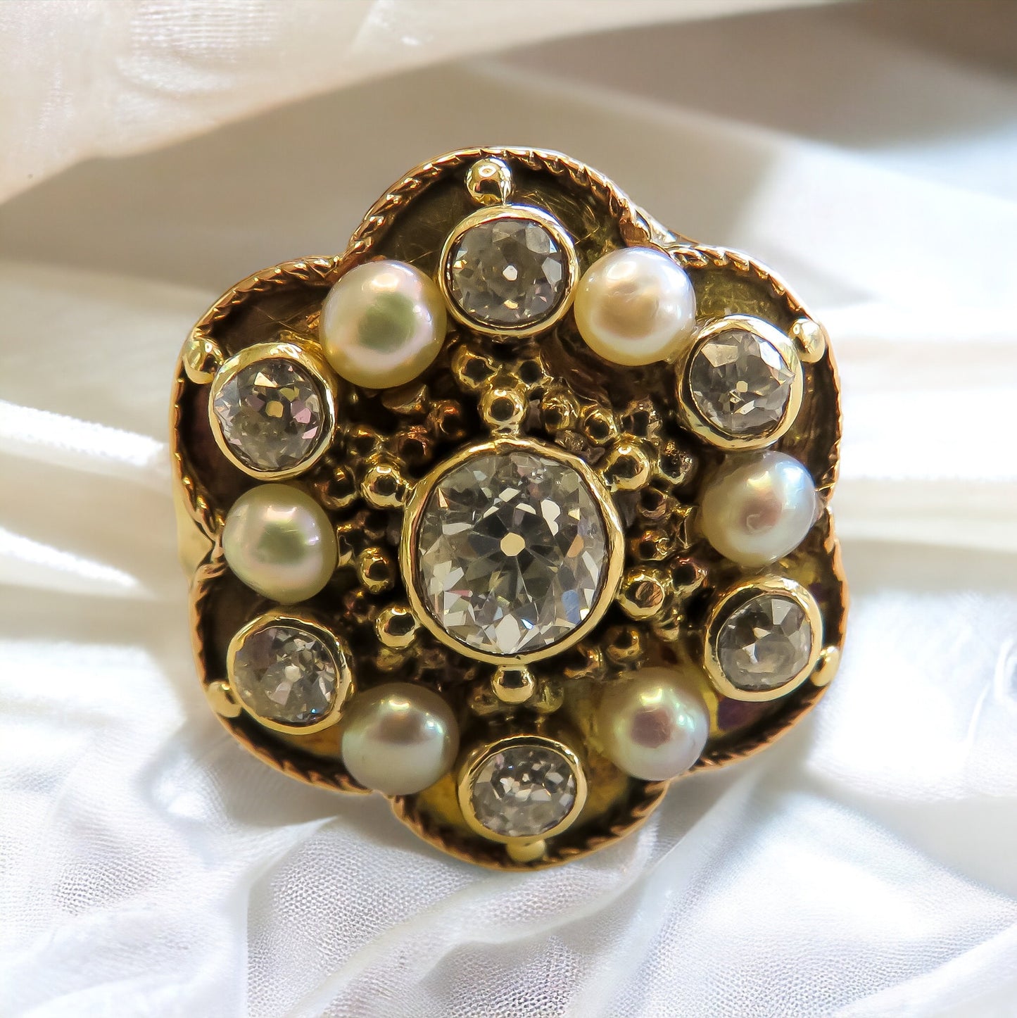 Antique Diamond and Pearl Flower Ring