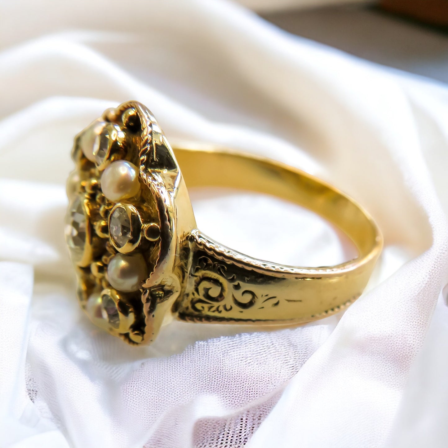 Antique Diamond and Pearl Flower Ring