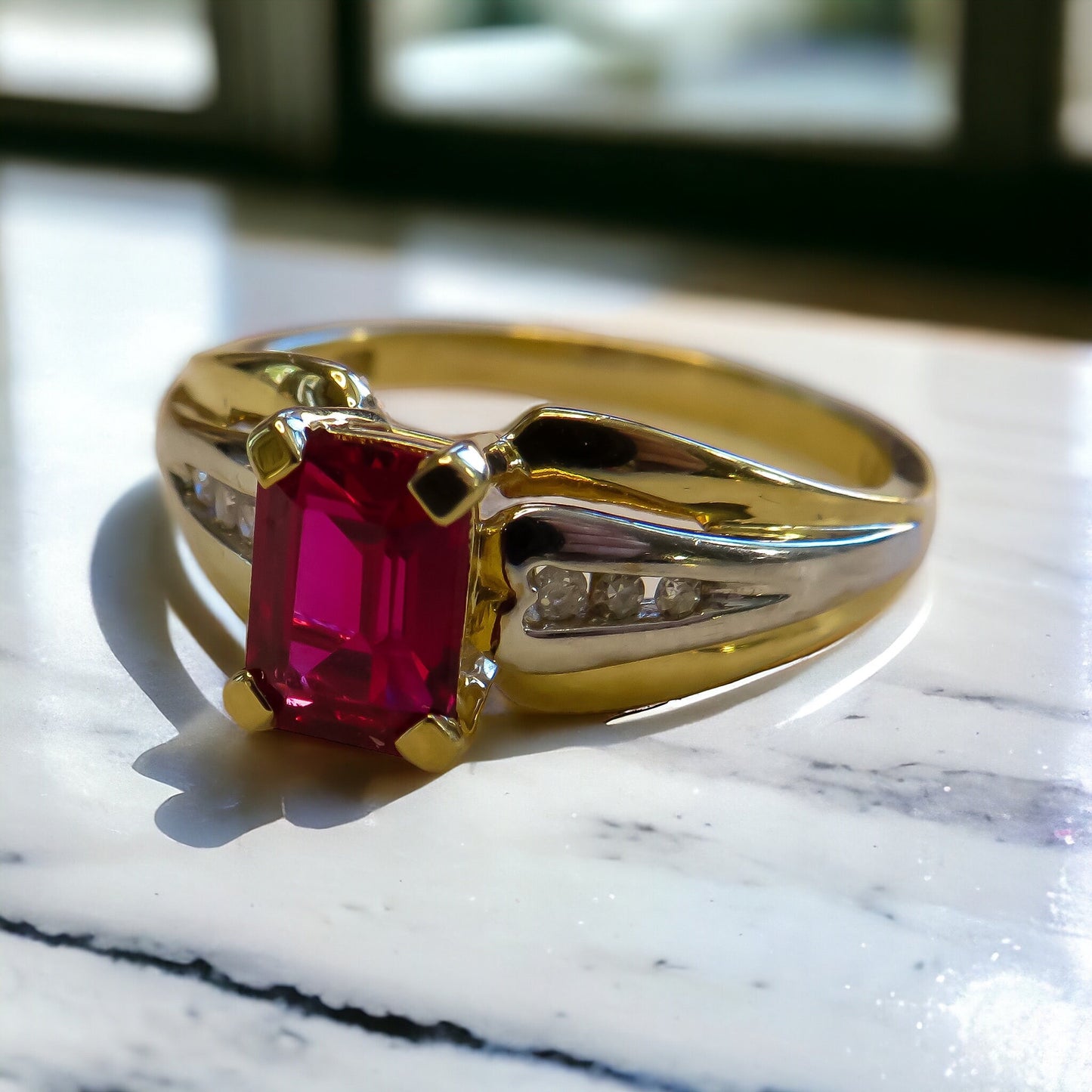 Vintage Created Ruby and Natural Diamond Ring