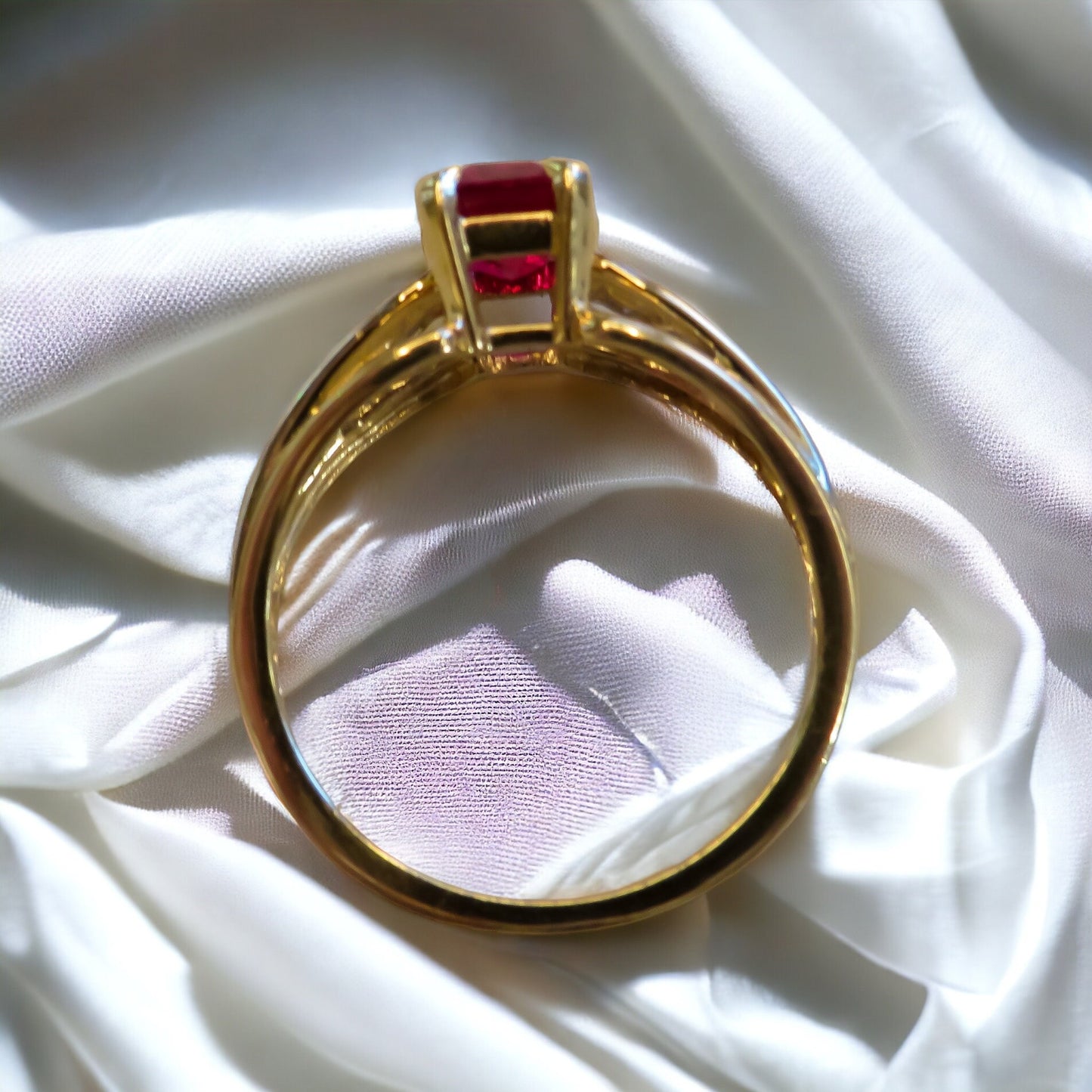 Vintage Created Ruby and Natural Diamond Ring