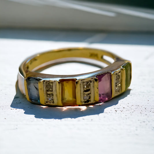 Diamond and Gemstone Harlequin Ring